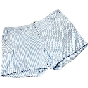 Saddlebred Seersucker Stripe Shorts Blue White Chambray Cotton 48 Men Y2K Preppy